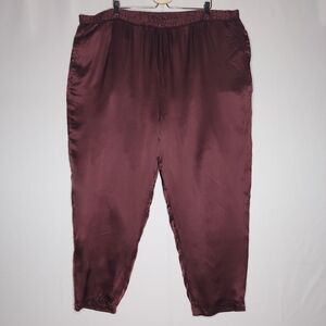 Vtg Silk Pants Womens 3X Nouveau Monde Burgundy Red Stretch Drawstring Pockets